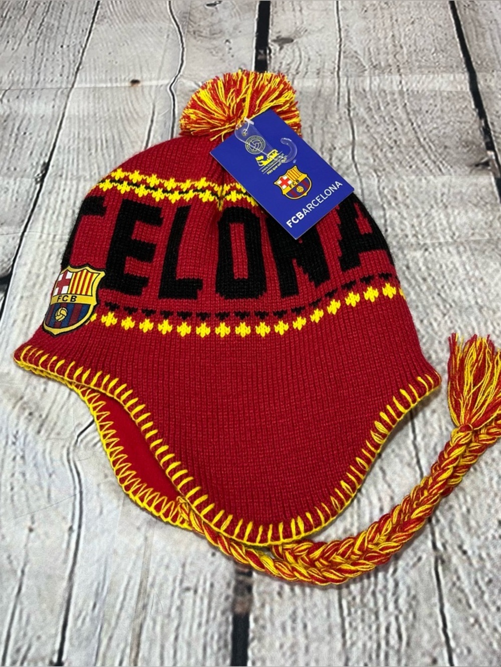FC BARCELONA Red Peruvian Beanie Official Skull Cap Hat Adult One Size New
